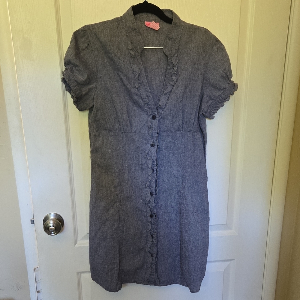 She's Cool Grayish Blue Ruffle-Trim Mini Dress